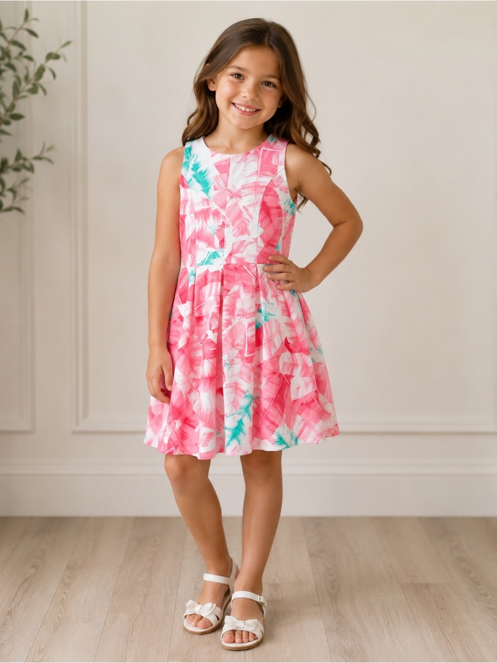 GB Girls Pink Floral Dress Size 10 Sleeveless Fit & Flare Summer Party Dress